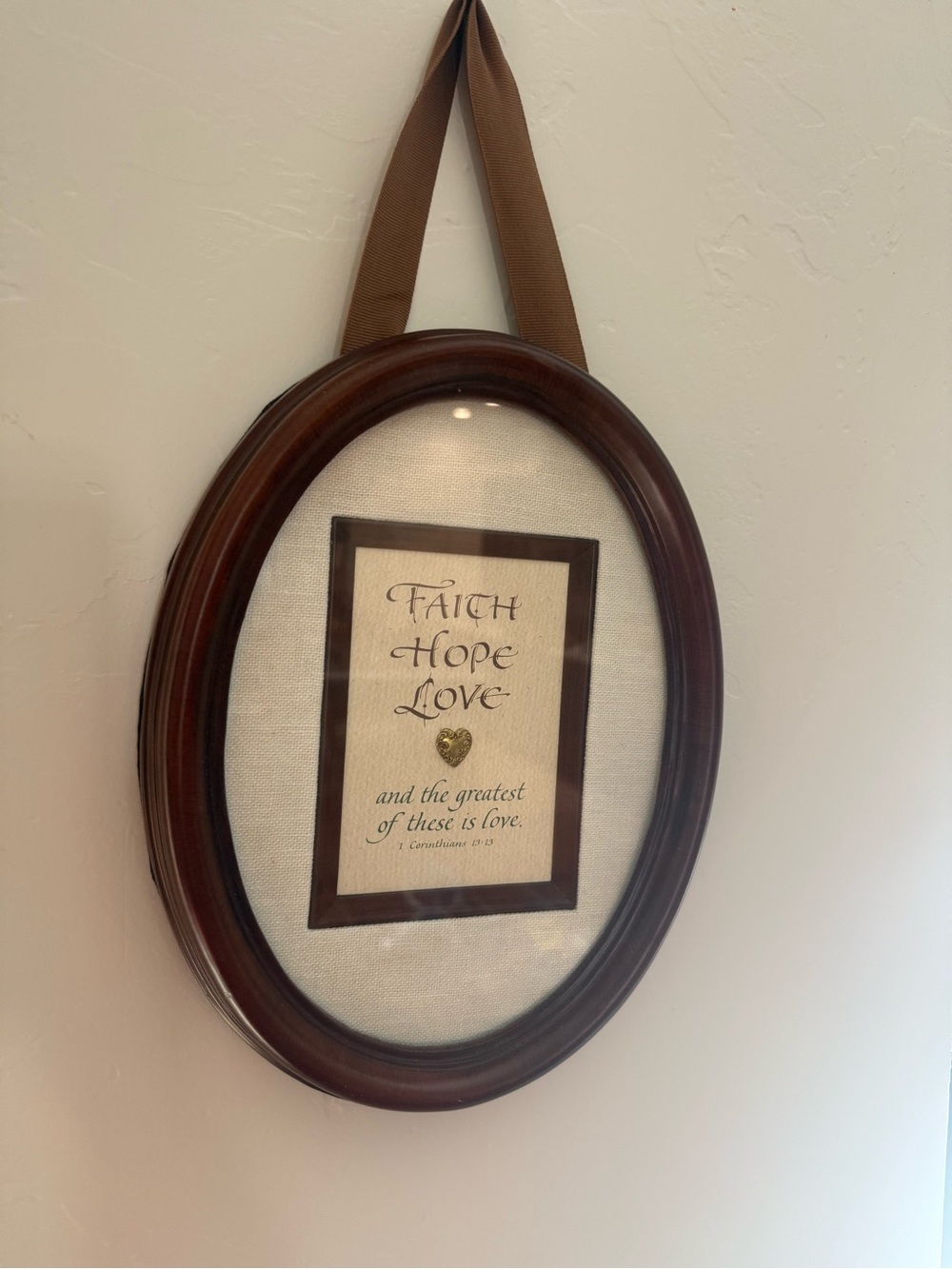 Faith Hope Love Brown Oval Wall Frame with Ribbon
